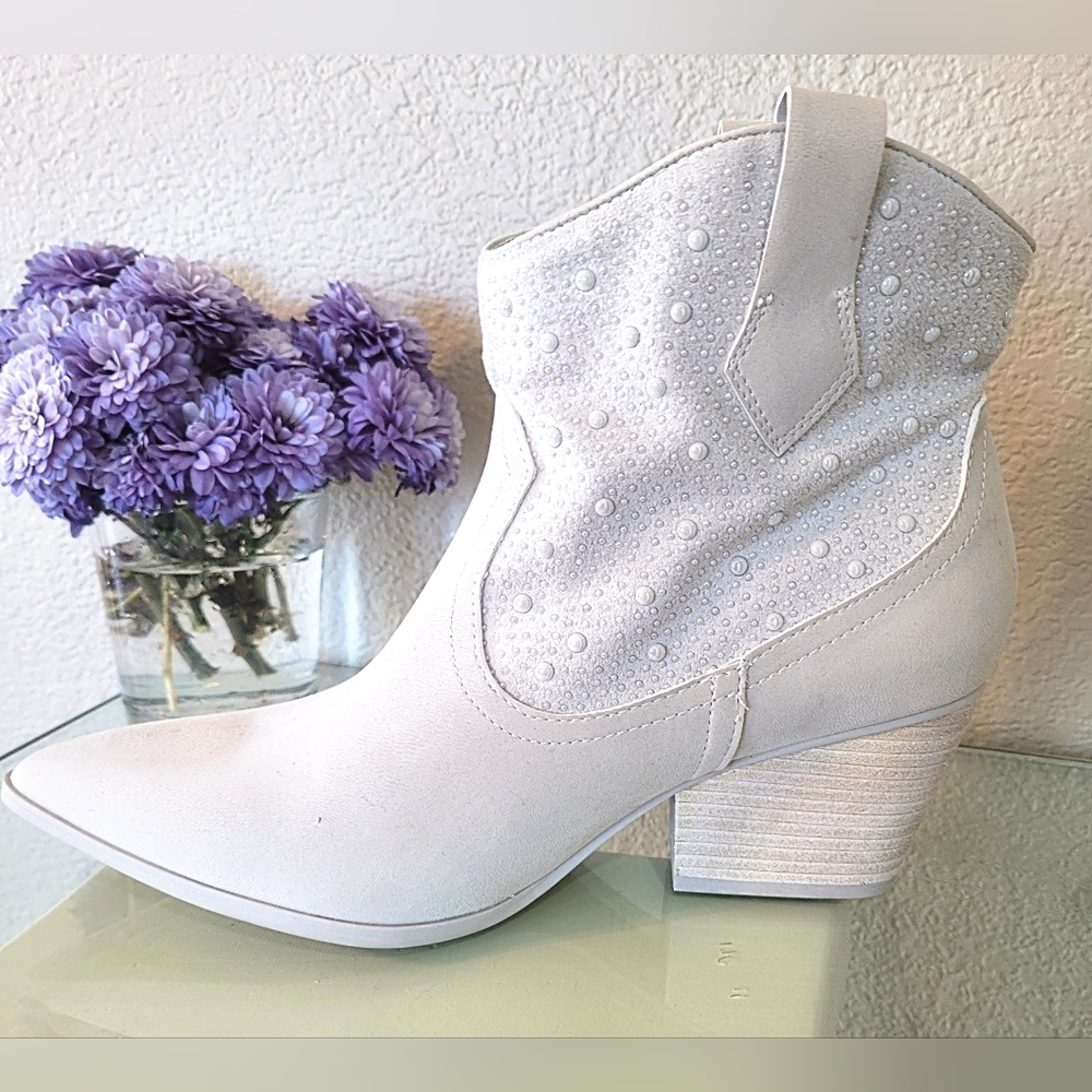 MIA White Ankle Boots with Studded Detail